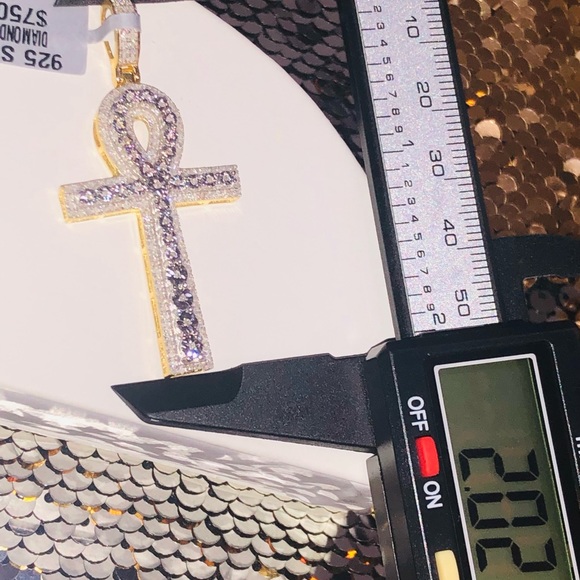 Real Diamond Egyptian Ankh Cross Charm Pendant • 10K Gold Vermeil • Men Gift - Picture 3 of 6